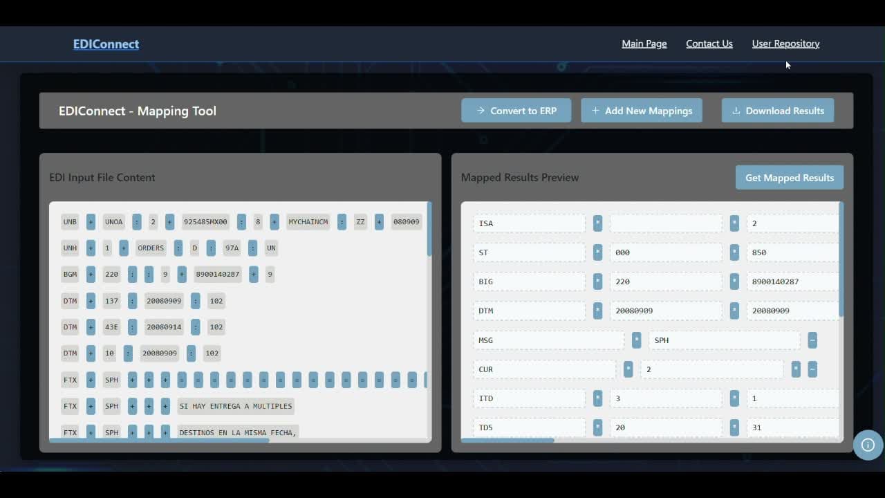 EDIConnect mapping interface
